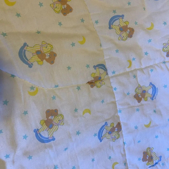 VTG S.T Designs Baby Blanket Crib Comforter Quilted Bear Riding Rocking Horse - Picture 1 of 6